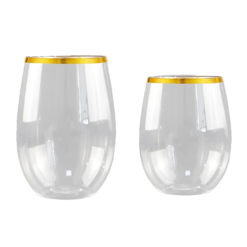 12/16oz Stemless Plastic Cup Shatterproof Wine Glasses Clear Wine Cup Champagne Glasses for Bar Wedding Party Recyclable