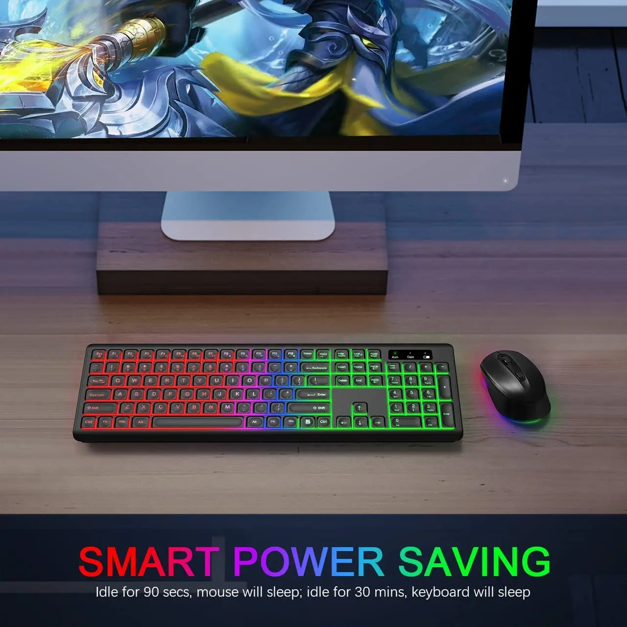 Ultra Thin Rechargeable Wireless Keyboard and Mouse Combo with Colorful RGB Backlight and Long Battery Life for Home Office