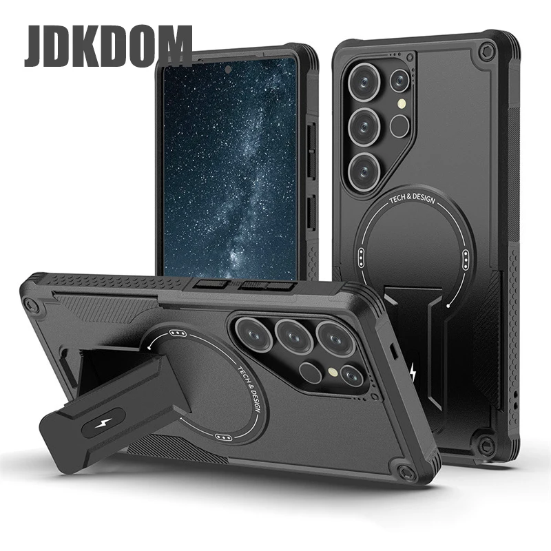 

Противоударный чехол JDKDOM с кронштейном для телефона Samsung S26 S25 Edge FE S24 Plus Ultra A17 A07 A56 A36, магнитный чехол для беспроводной зарядки