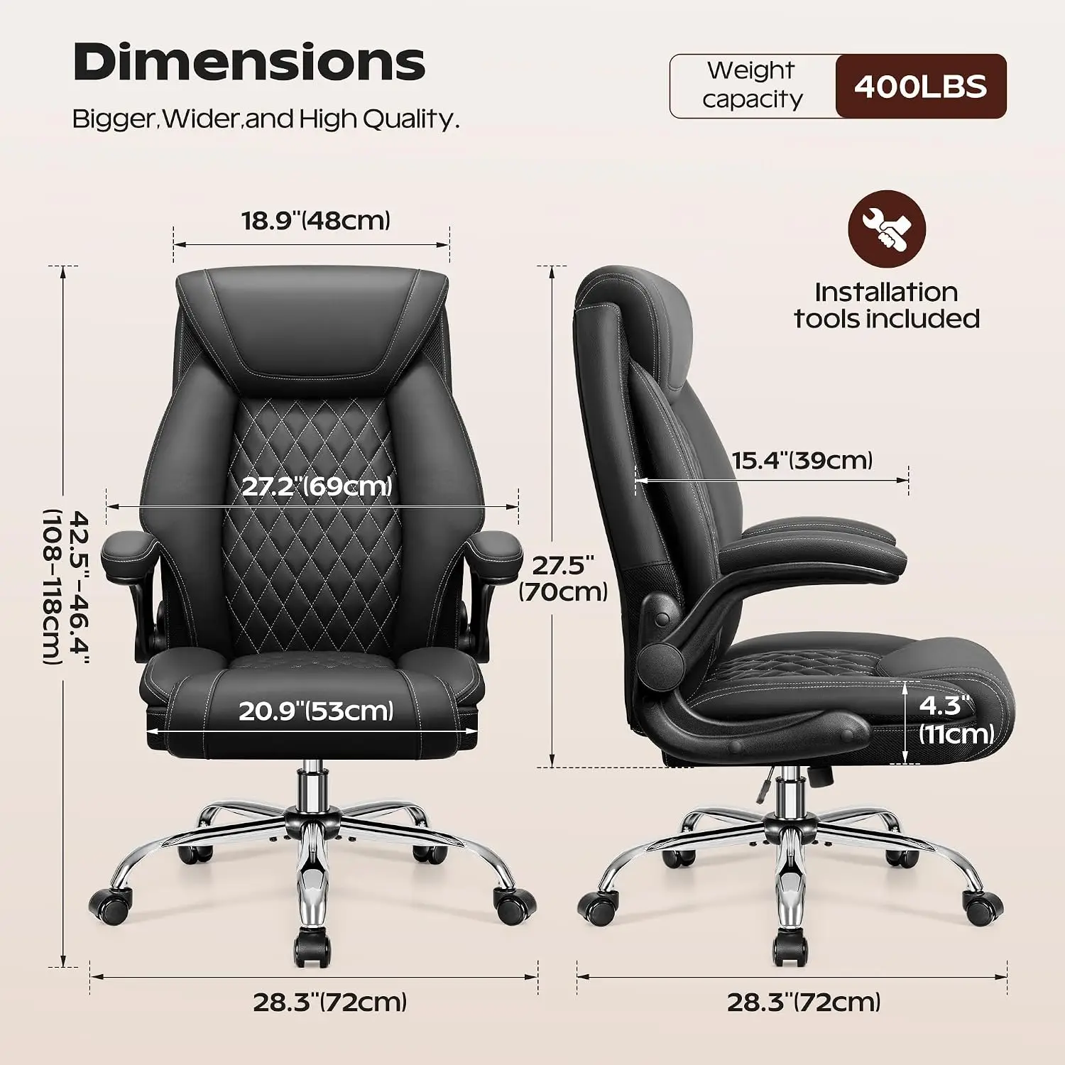 Office Chair, Ergonomic High Back Home Office Desk Chair, Big and Tall Breathable Leather Office Chair with Lumbar Support