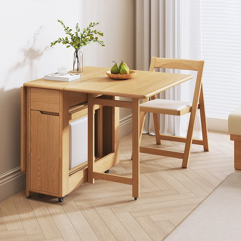 Wabi Sand Wind All-solid wood folding dining table and chair combination Small apartment household movable folding table for two