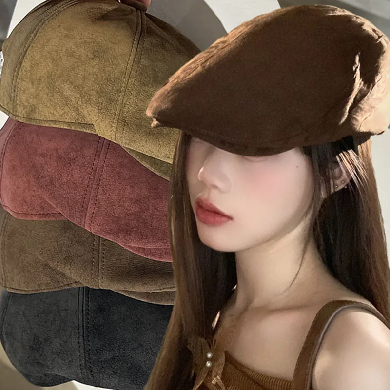 Fashion Suede Autumn Winter Beret Vintage for Men Women Newsboy Hat Casual Flat Visor Cap Berets Head Circum Ference 54-58cm