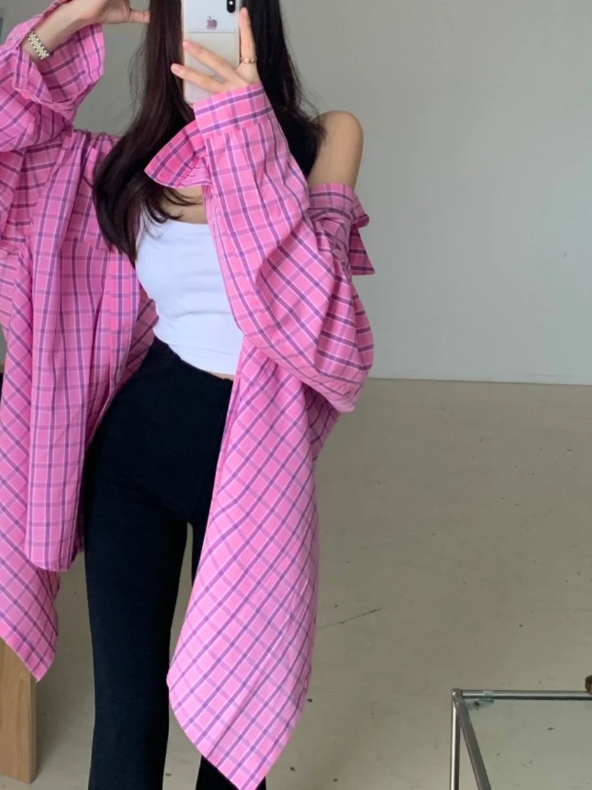 Plaid da donna irt Colletto vintage Sciolto Lazy Sle Dimagrante Versatile Protezione solare Bottone superiore Ba Cravatta Spacchi laterali