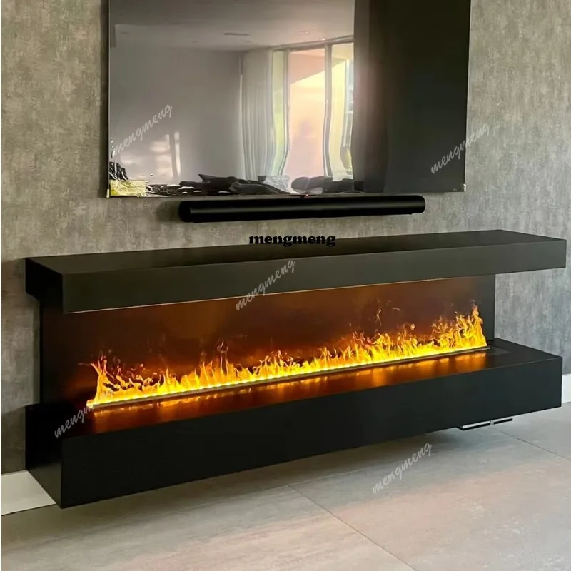 Modern 60-Inch Indoor Electric Fireplace with LED 3D Water Steam Effect Linear Style Steel Insert Remote Control for Living Room