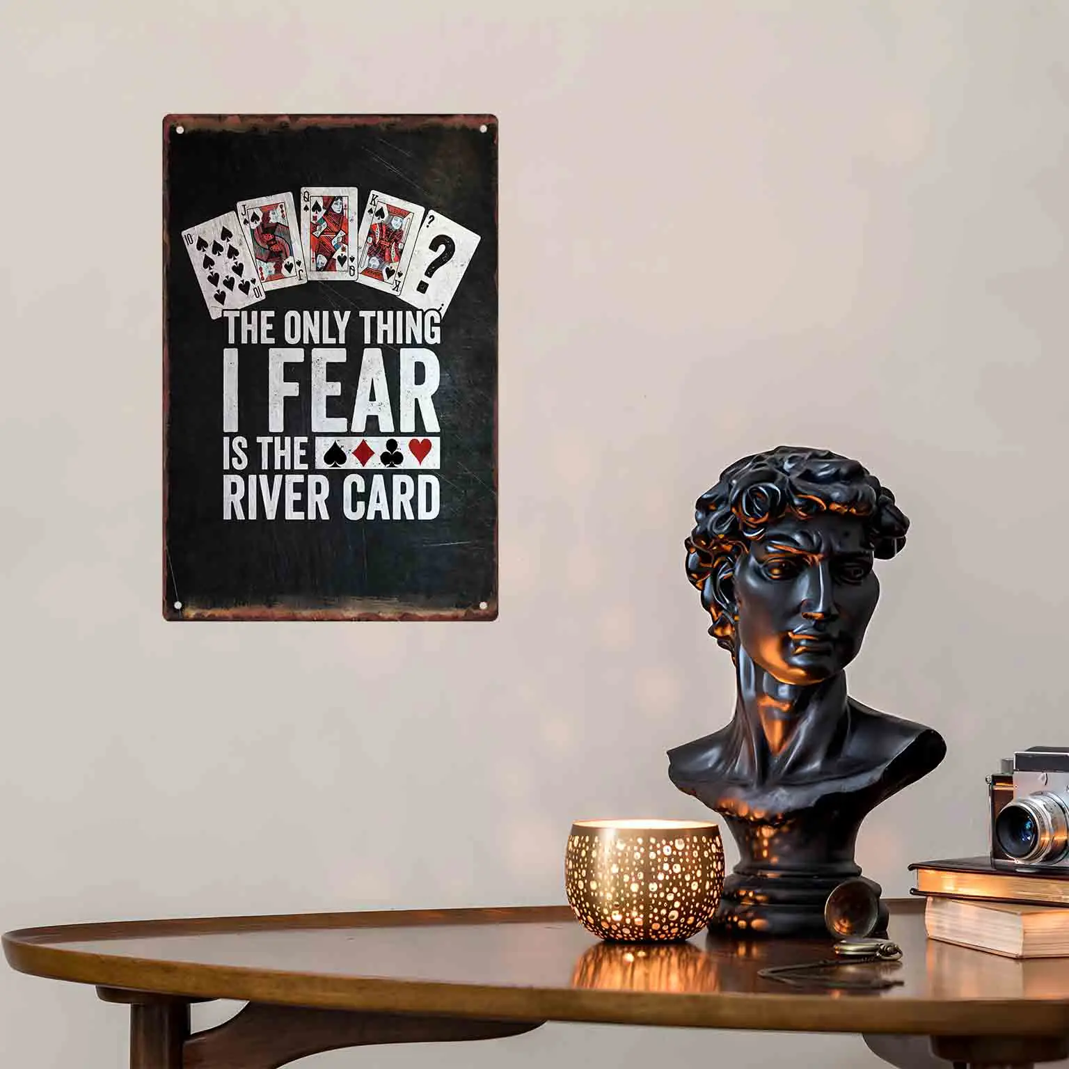 2D FLAT 1pc The Only Thing I Fear Is The River Card Poker Metal Wall Sign Decoration for Home Garage Bedroom Porch And Garden view 3