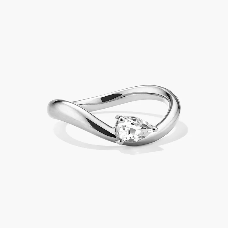 Withered S925 Sterling Silver Personality Versatile Wave Set Diamond Pear Shaped Zircon Simple Ring Ewelry Rings Women's