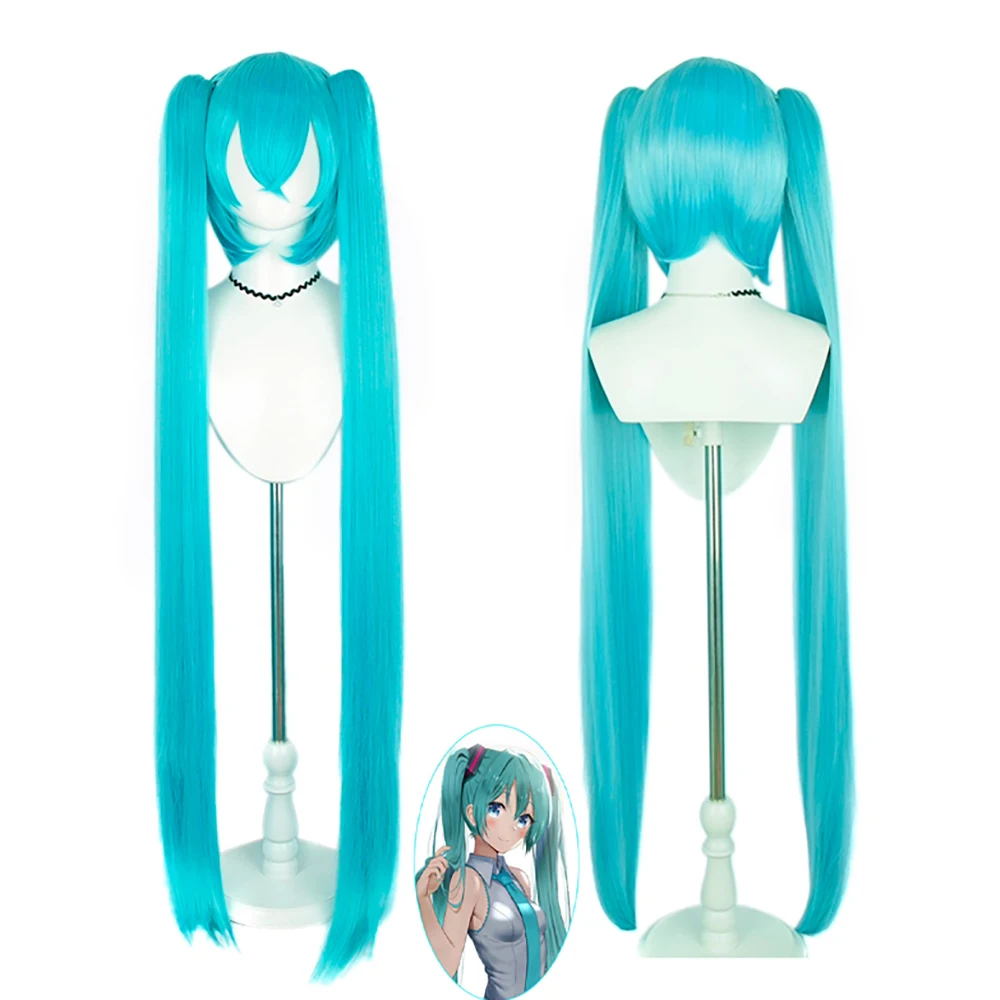 

High-Quality Anime Hatsun Mikuu Cosplay Synthetic Hair 46-Inch Detachable Double Ponytail Halloween Carnival Daily Party Wig