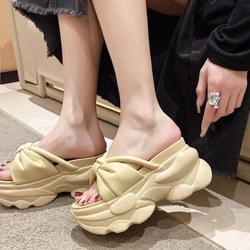 Bow Wedge Heel Korean Fashion Open Toe One Word Slippers Outer Wear Beach Sandals Slippers Women New Platform Women's Sandals