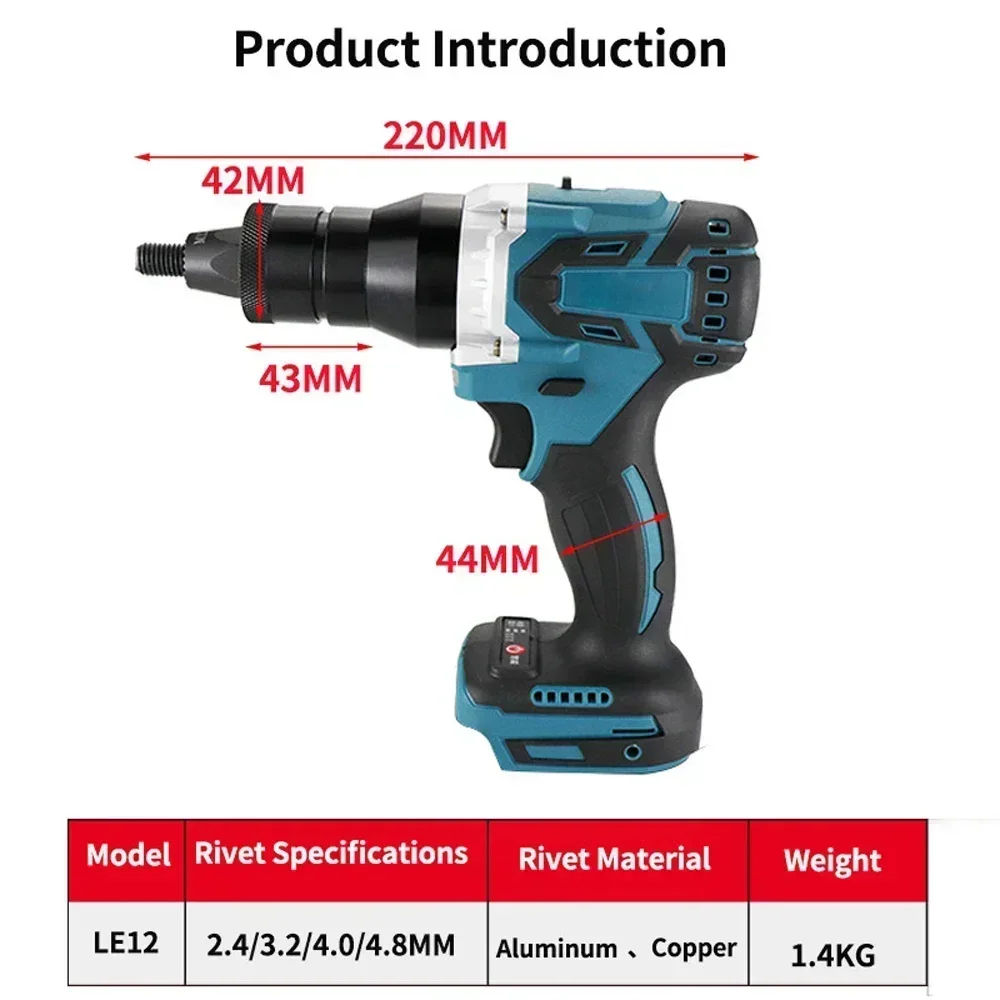 طقم آلة برشام الجوز الكهربائية بدون فرش ، مجموعة المبرشم التلقائي ، أداة التثبيت مع أدوات رؤوس المبرشم ، قوية