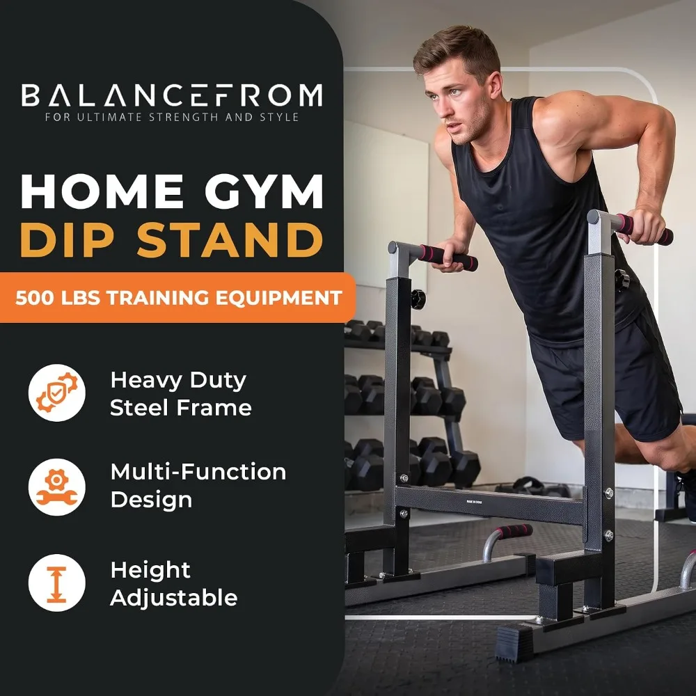 Steel Dip Station Adjustable Height 500 lb Capacity Home Gym Upper Body Workout