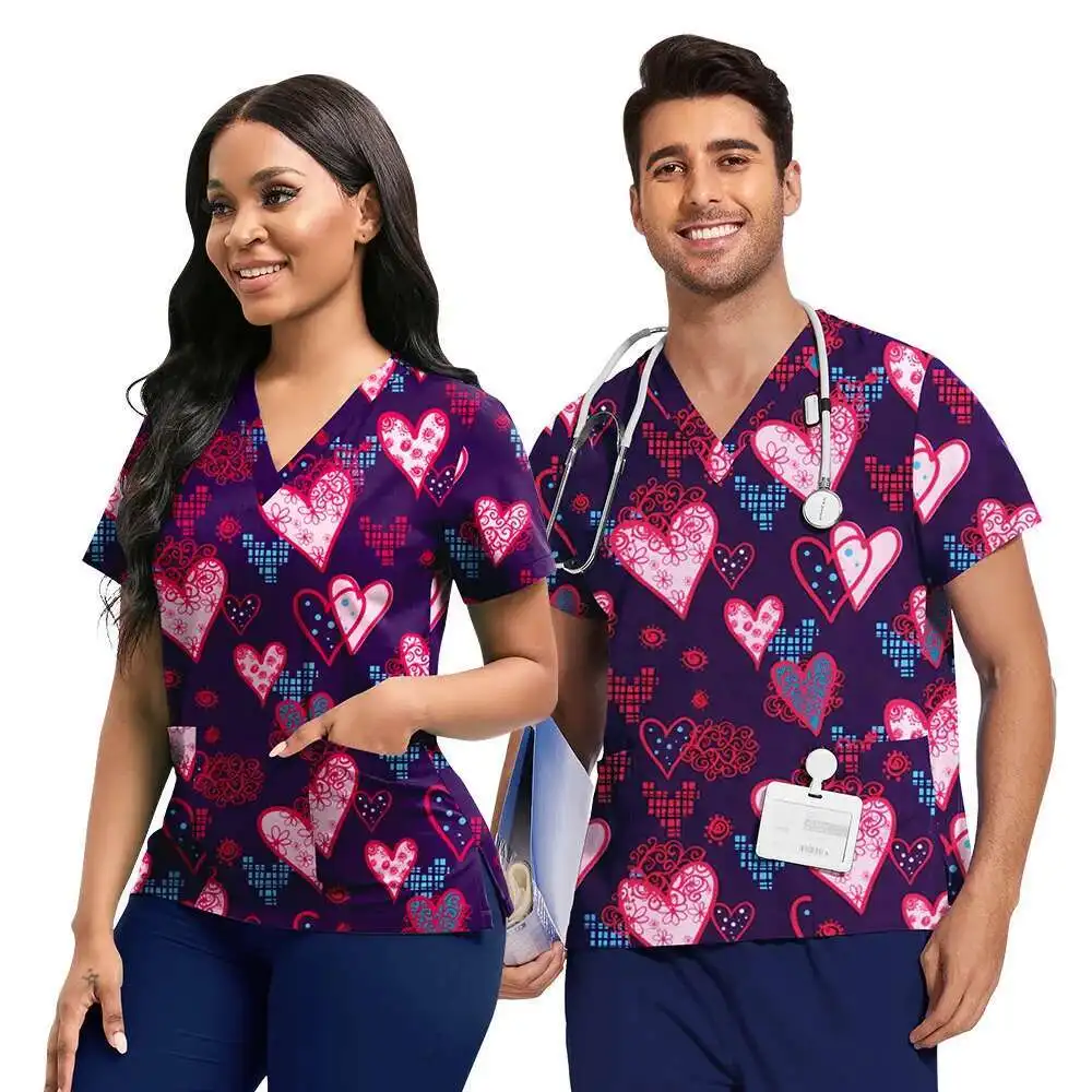 

New Product Men's And Women's Short Sleeved Cartoon V-Neck Hand Wash Clothes, Dental Cic Beauty Salon, Nursing Home