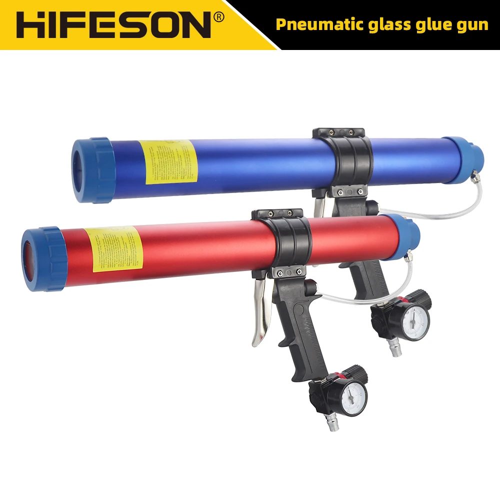 HIFESON 600ml Pneumatic Caulking gun, Pneumatic Glass Glue Gun,Multipurpose Sealant Gun With Nozzles Scrapers set