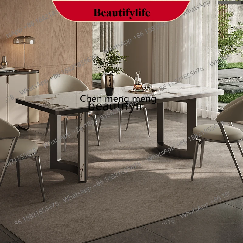 z183 Light luxury rock slab dining table and chair combination household Italian light luxury stainless steel rectangle