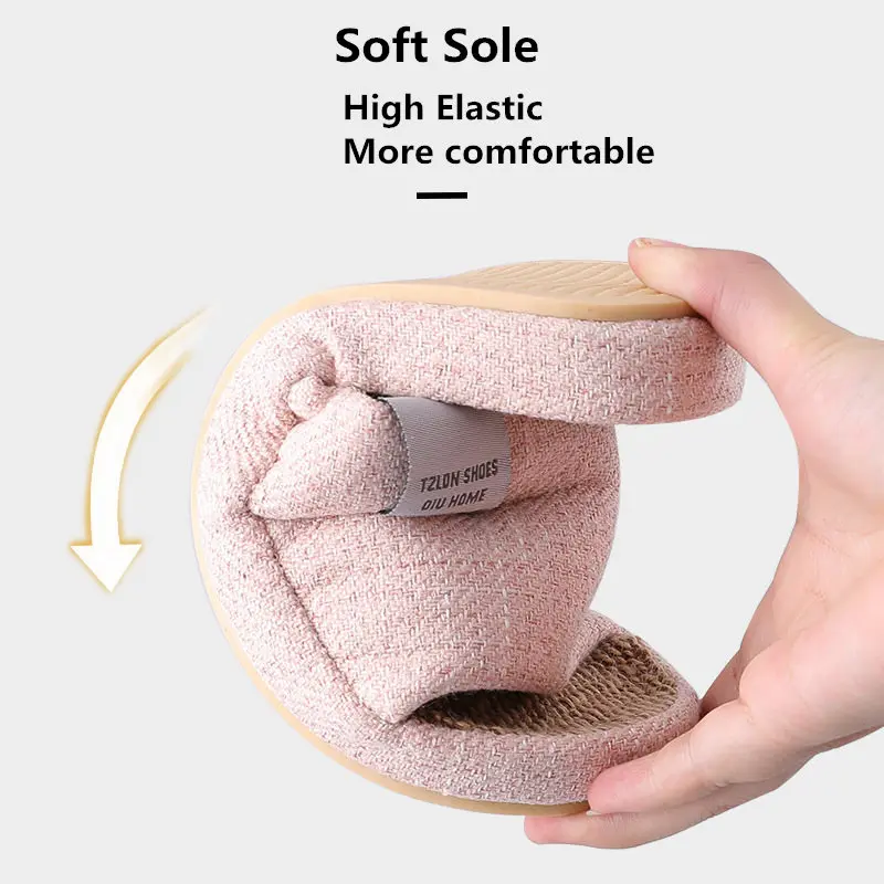 Men's Breathable Linen Slippers, Four Seasons Indoor Silent , Anti Slip Bedroom Floor Shoes, Soft Slippers, Home Anti Slippers view 4