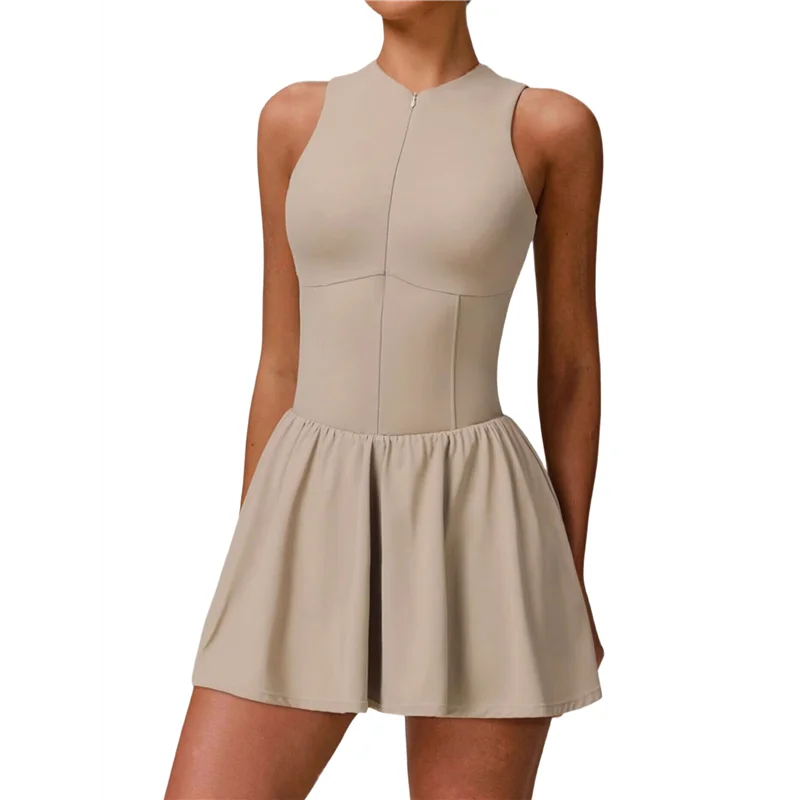 

FX-Женское платье для тенниса и гольфа со встроенным бюстгальтером, шортами на молнии, облегающая юбка трапециевидной формы с подолом, спортивная с карманами