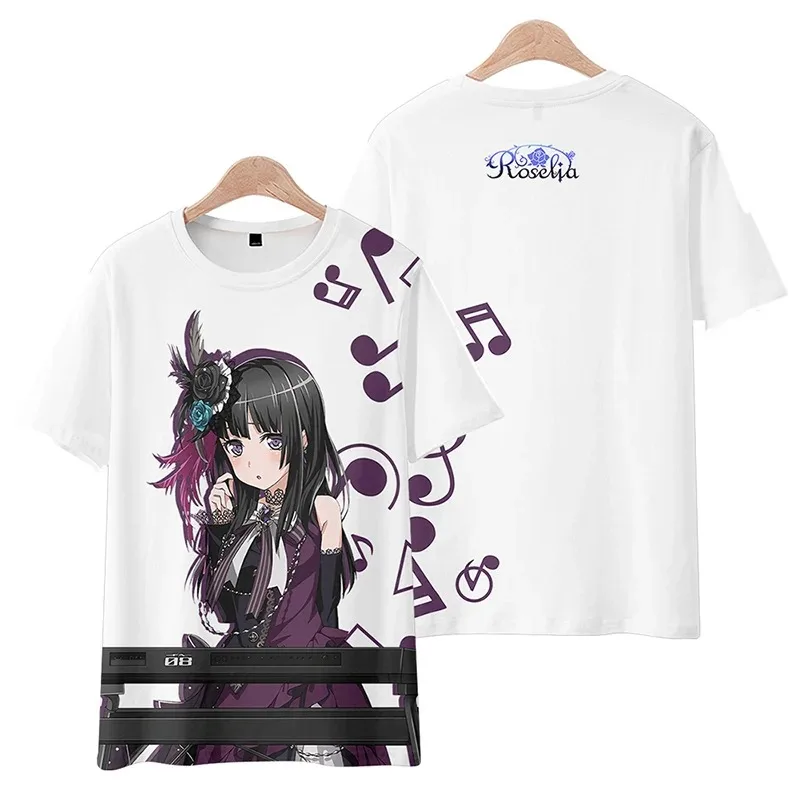 Camiseta de manga curta para homens e mulheres, anime, sonho bang, roselia, impressão 3d, yukina, minato, sayo, hikawa, lisa,