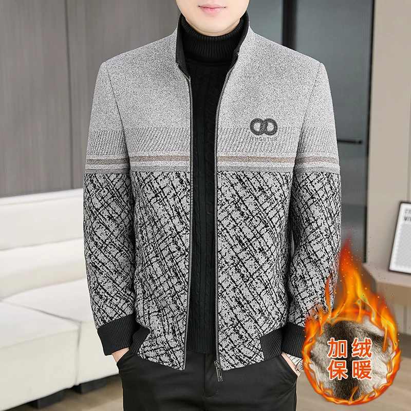 

Корейская шерстяная куртка на молнии для мужчин, зимняя толстая и теплая повседневная куртка с воротником-стойкой L, деловой плащ, мужская одежда 2025