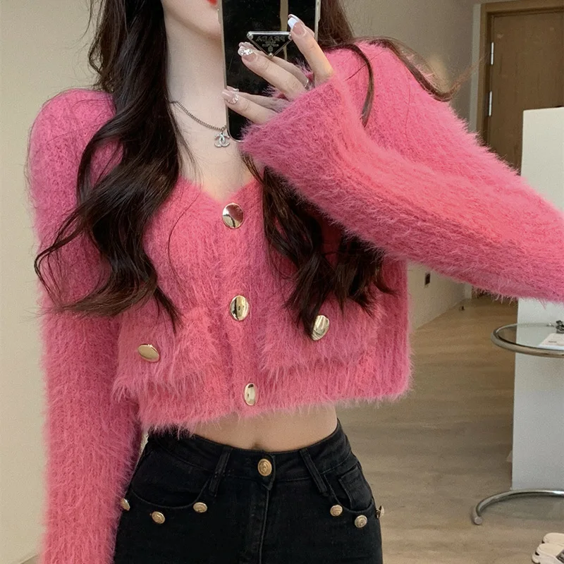 Small Sweater King Fashion Explosive Short Sweater Cardigan Imitation Mink Fur Top