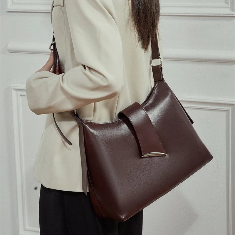 Hifashion Cowhide Genuine Leather Large Hobo Shoulder Bags For Women 2026 Luxury Designer Tote Shopper Crossbody Ladies Handbags view 5