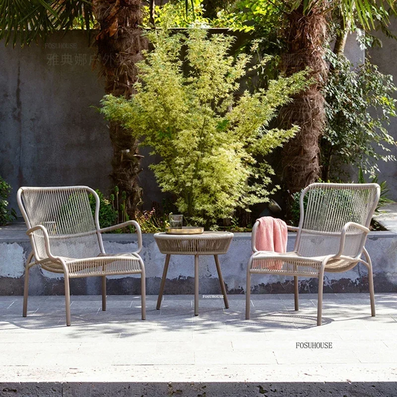 Nordic Rattan Outdoor Table and Chair Waterproof Sunscreen Open-air Patio Furniture Outdoor Set Creative Garden Furniture Sets