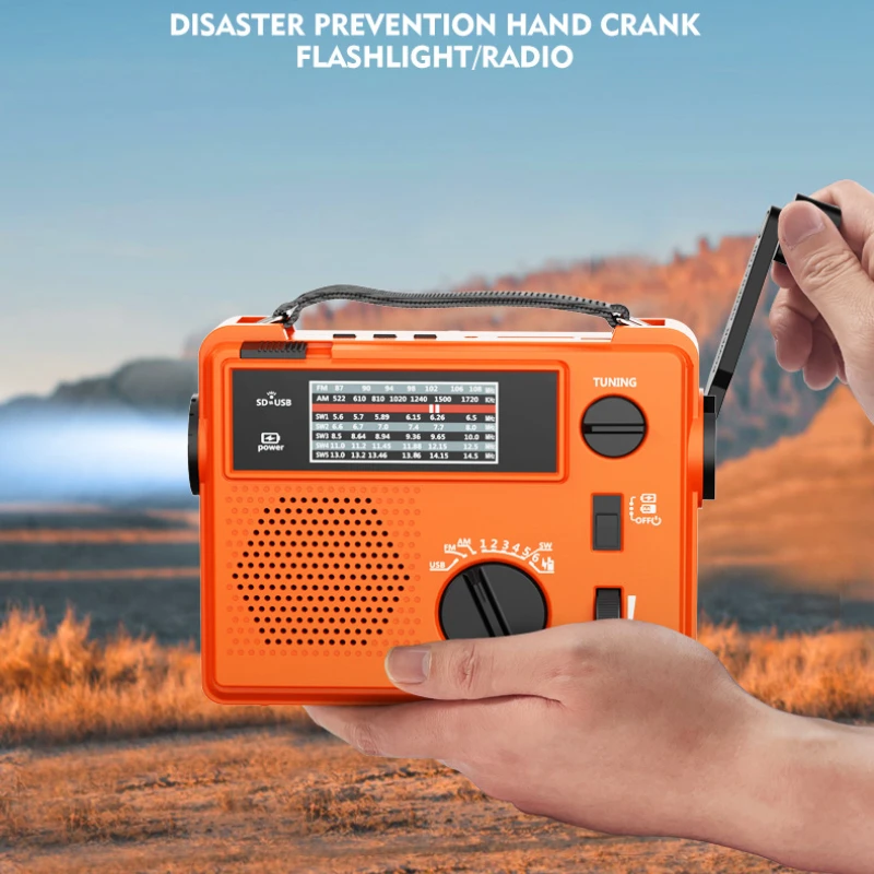

Portable Multifunction AM/FM/SW LED Flashlight 1200mah Emergency Alert Solar Radio Hand Crank Radio
