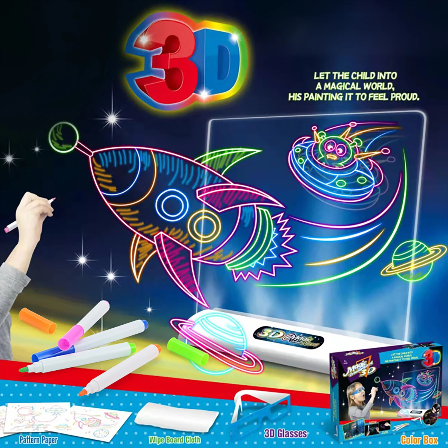 Prancheta de desenho infantil placa luminosa acrílica transparente fluorescente luz led backlight mensagem apagável quadro branco diy