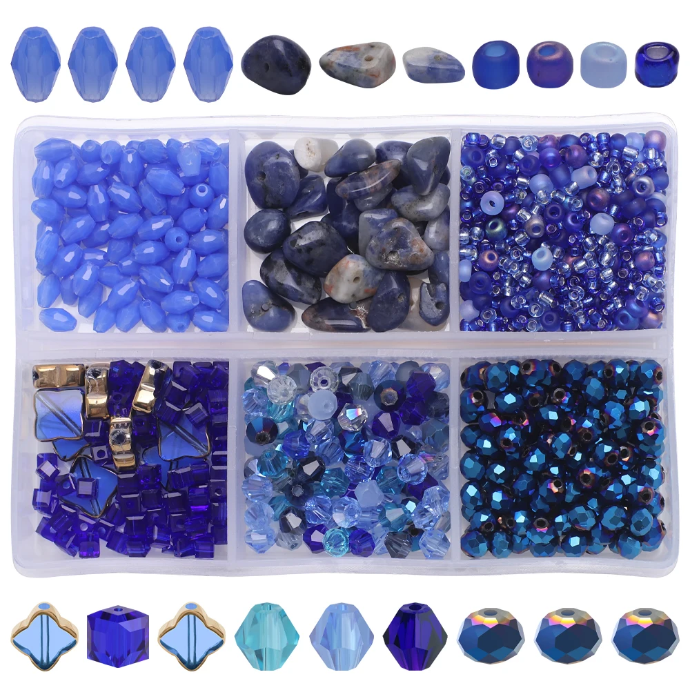 Handmade Bracelets Making Jewelry Kit Crystal Glass Square Bicone Rondelle Rice Beads Cross Pendants Seedbeads Gravel Chip Stone