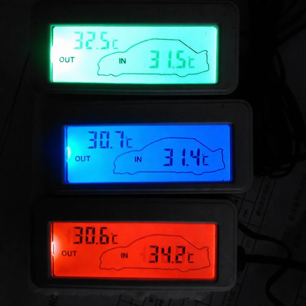 12V Dual Temperature Display Gauge Digital Car Internal External Sensor Monitor LCD Backlight Auto Tool