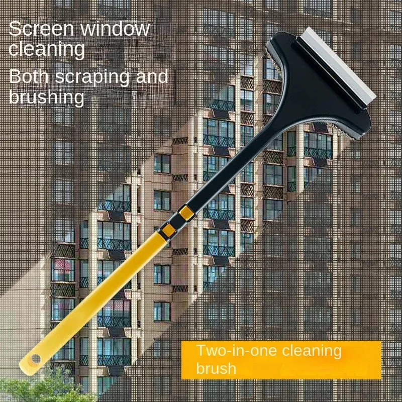 2 in 1 Window Mesh Screen Brush Window Cleaner Magic Broom Wiper Telescopic Long Handle Window Mop Squeegee Wiper Cleaning Tool