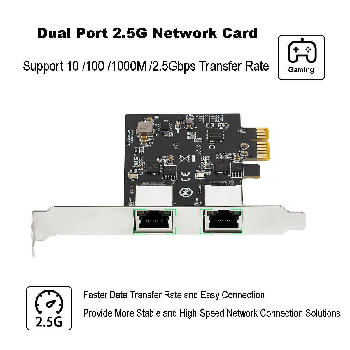 IOCREST 2.5GBase-T Gigabit Network Adapter with 2 Ports 2500Mbps PCIe 2.5gb Ethernet Card RJ45 LAN Controller Card