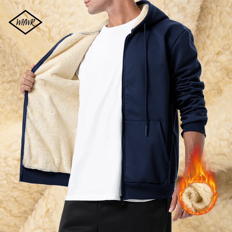 Winter Men's Fleece Warm Zipper Jacket Windproof Hoodies Heavyweight Cardigan Casual Sports Long Sleeve Sweatshirts Hooded Coat