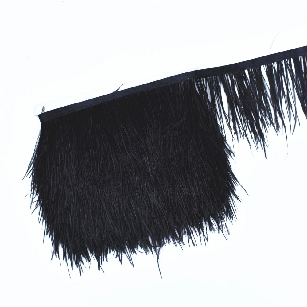 1Meters Ostrich Feathers Trim Width 8-10cm Black Feathers for Crafts Ostrich Feather Fringe Trim Ribbon Plumas Plume Decoration