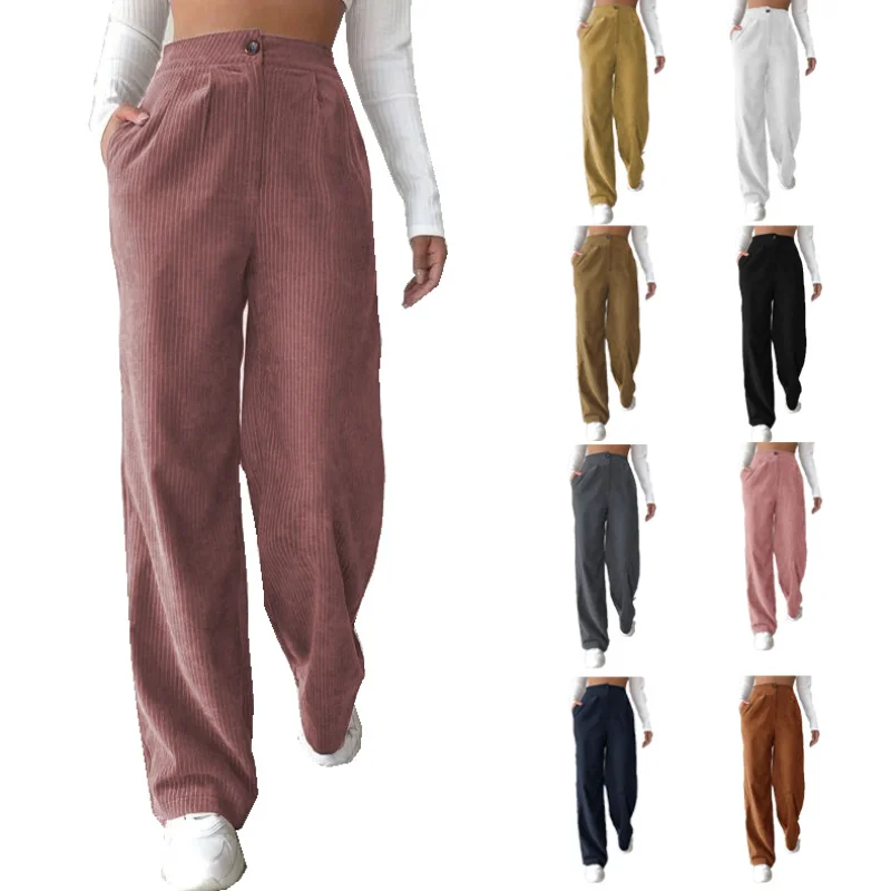 

2024 Y2K Corduroy Plus Size 3XL High Wasit Loose Pants Streetwear Women Suit Pants Vintage Palazzo Casual Trousers Pantalones