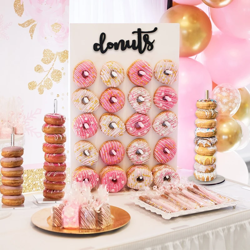 1set Rustic Wooden Donut Wall Display Stand for Birthdays Perfect Table Decoration Weddings Baby Showers Party Favor Supplies