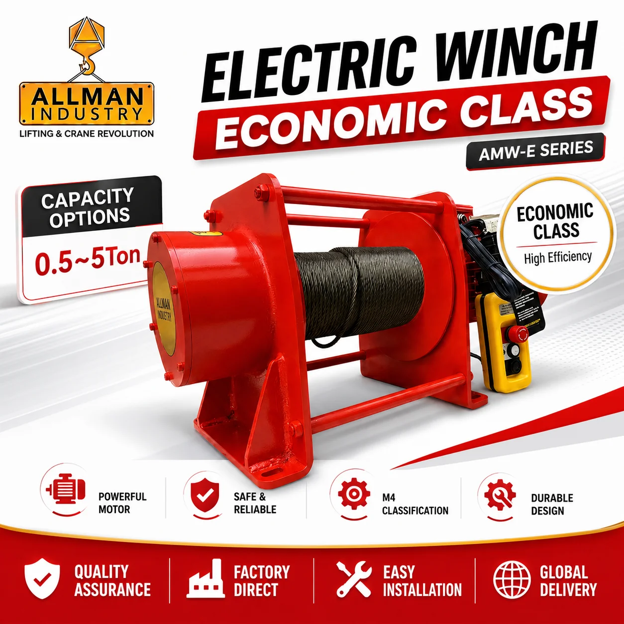 ALLMAN CE Approved 2 Ton Electric Winch Machine for Construction Material Lifting