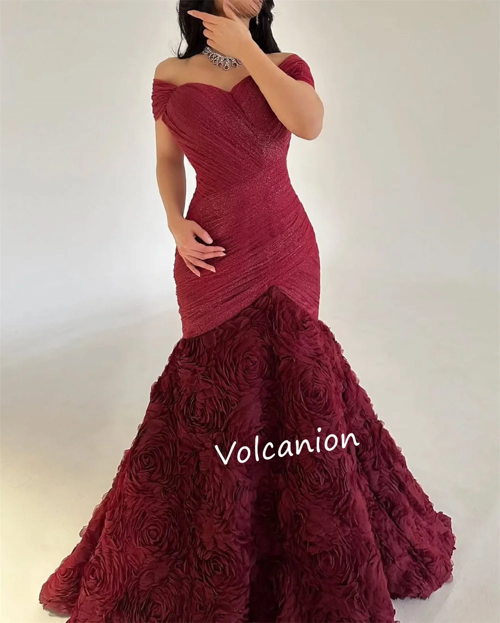 Customized Net Handmade Flower A-line Off-the-shoulder Long Dresses Bespoke Occasion Evening Elegant Modern Style