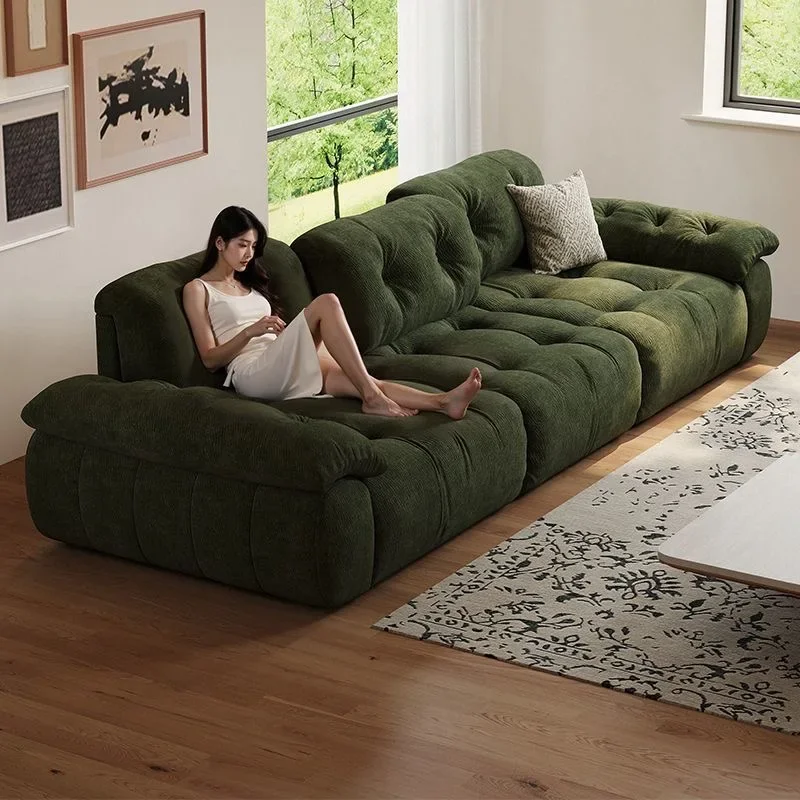 removable, washable and adjustable high backrest Italian minimalist straight row three-person chenille fabric cloud sofa