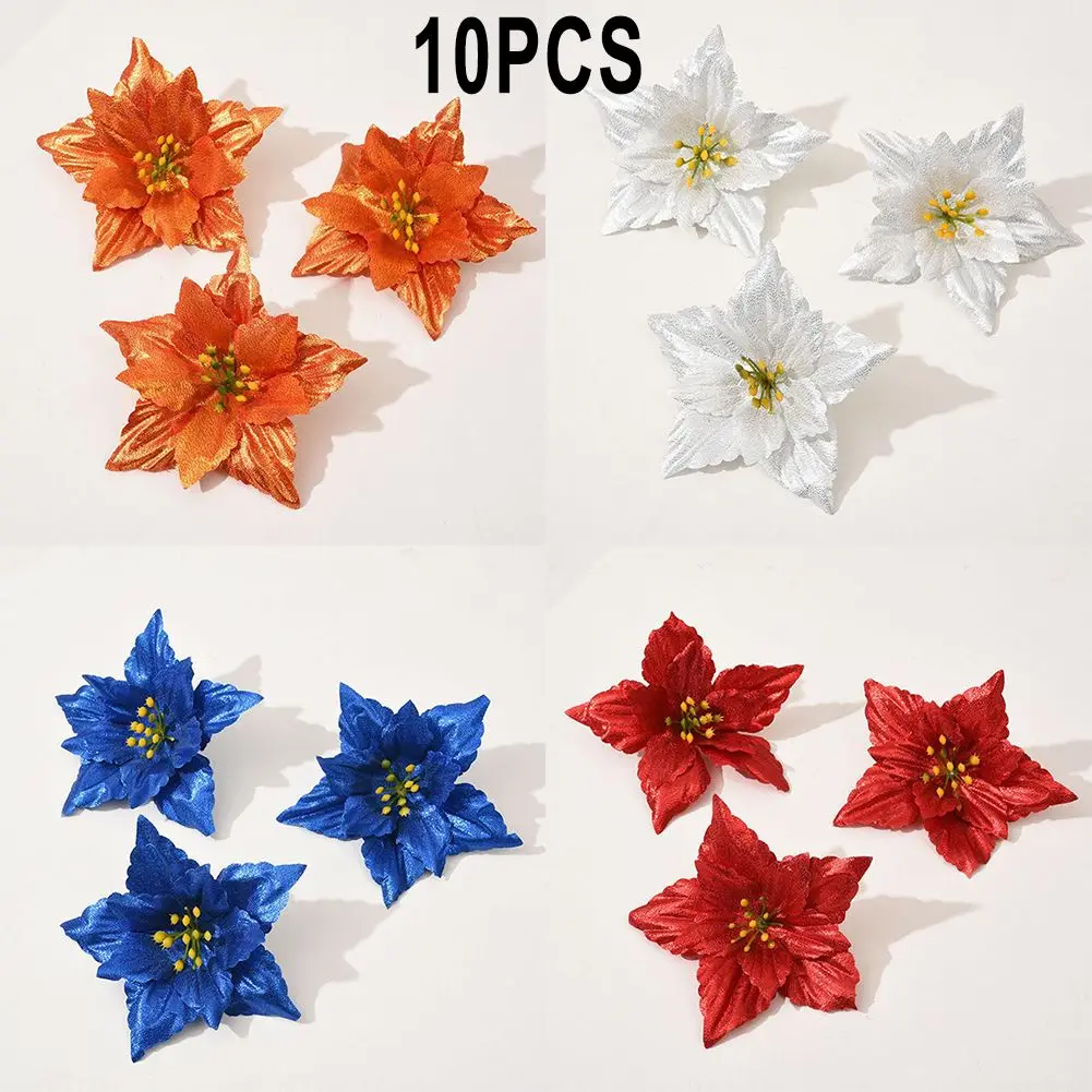 زهرة عيد الميلاد زهور عيد الميلاد البونسيتة 10 قطعة الزهور الاصطناعية عيد الميلاد لشجرة عيد الميلاد 2023 زهرة وهمية