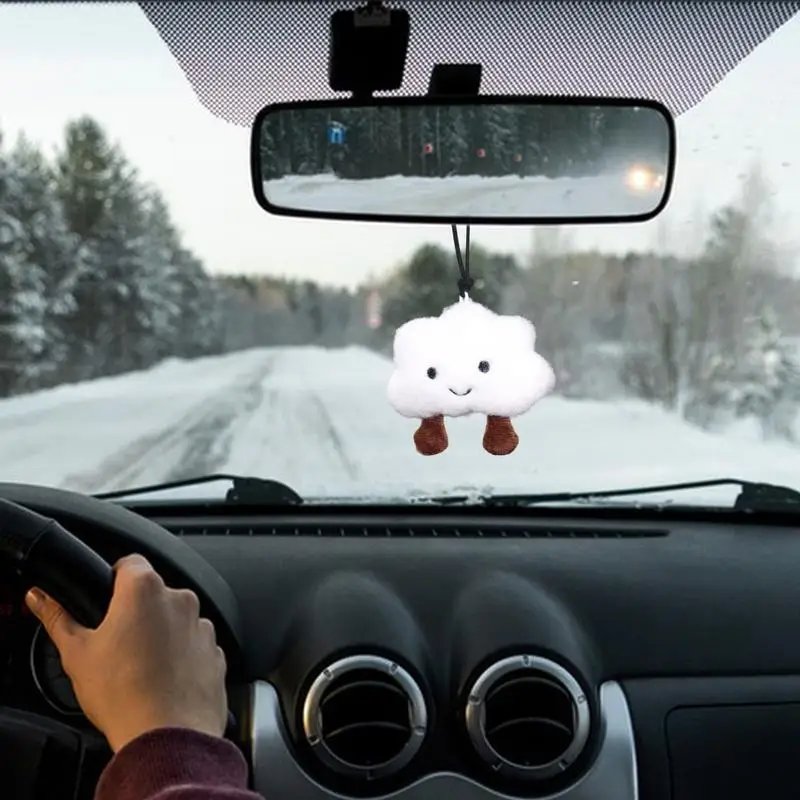 Car Cartoon Plush Pendant Auto Cartoon Cloud Rearview Reflector Pendant Soft Colors Vehicle Interior Decoration for RVs Trucks image 3