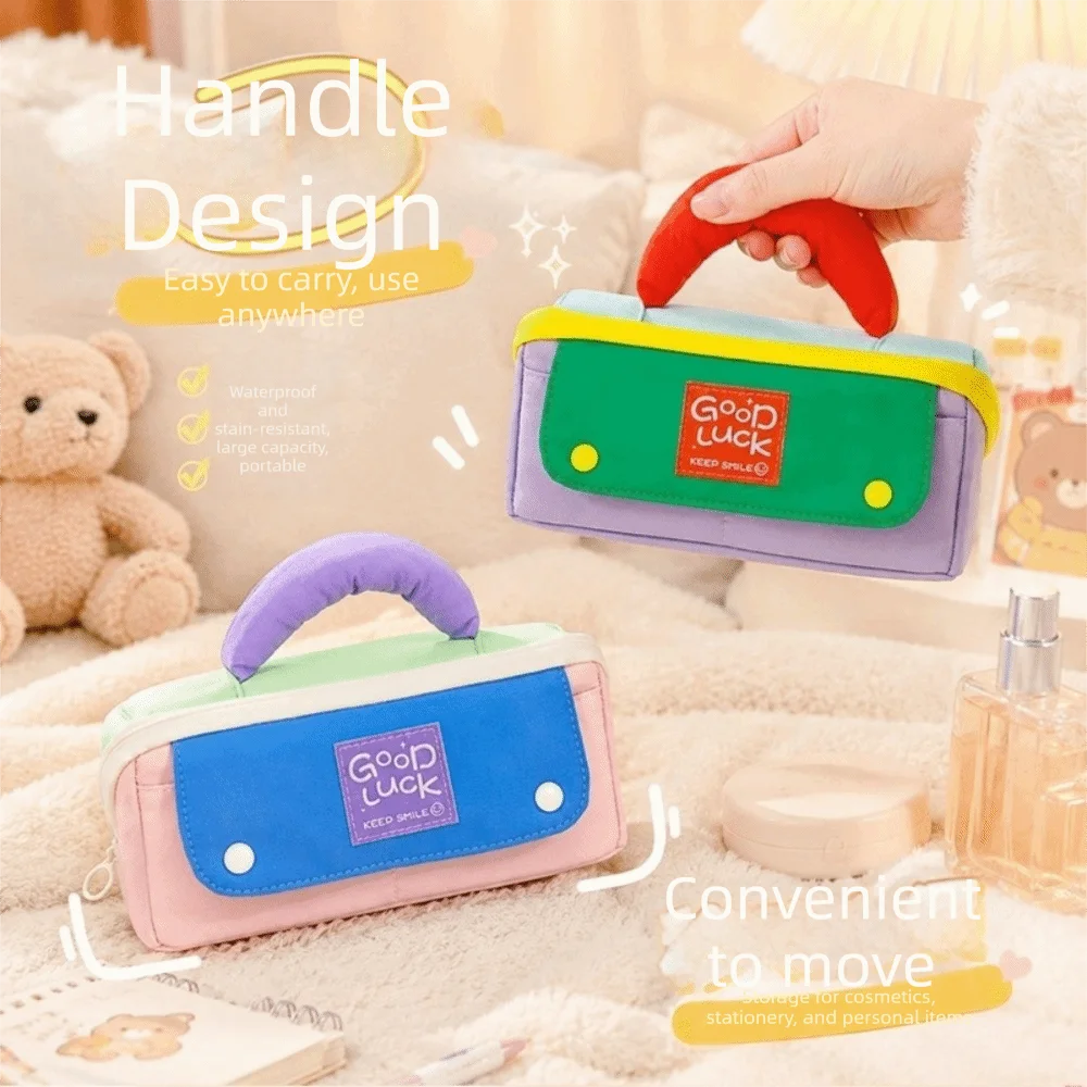 Handheld Large Capacity Pencil Case Print Portable Pen Bag Multi-pocket Cute Stationery Bag Student Supplies