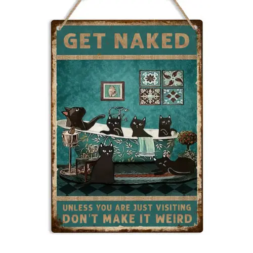 Get Black Cats Bathroom Metal Sign Wc Wall Tin Plaque Decor Cat Lover Gift