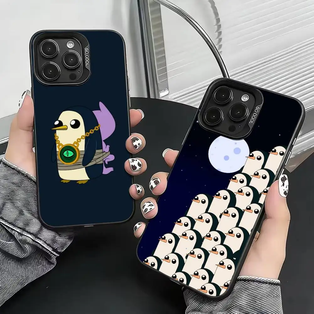 Funda para Teléfono con Diseño de Pingüino Derpy Gunter para iPhone 17, 16, 15, 14, 13, 12, 11 Plus, Pro Max, XS, Colorida en Plata y Negro