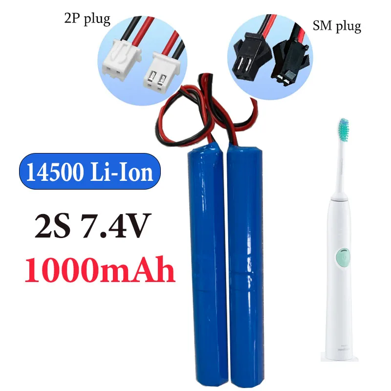 14500 2S1P Built-in BMS Rechargeable Lithium-ion Battery Pack 7.4V 1000mAh for Roller Shutter Doors Electric Toys LED Lights