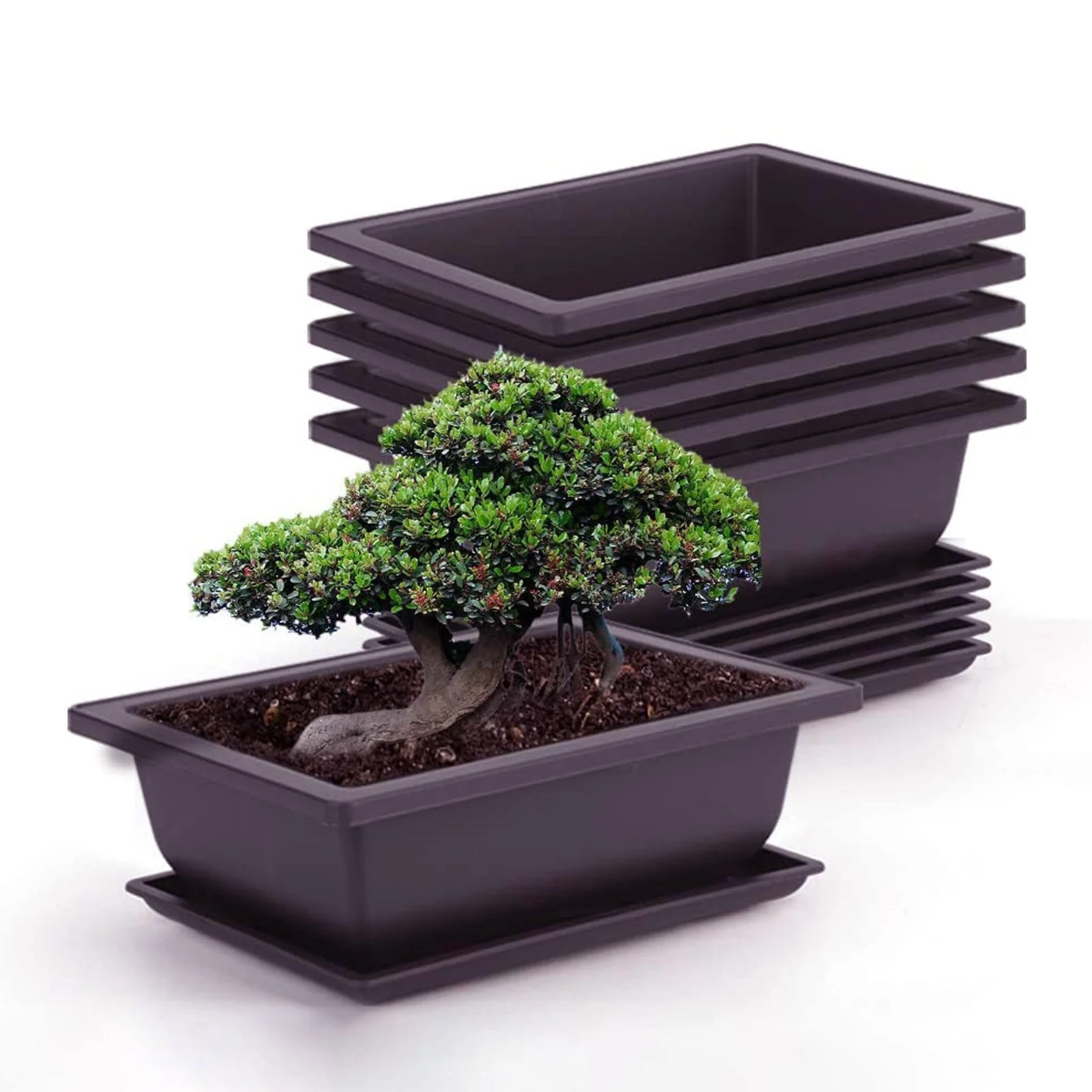 

1pc Trellises Flower Pot Plant Tray For Indoor Outdoor Black Various Uses Rectangular Imitation Purple Sand Durable Gardening