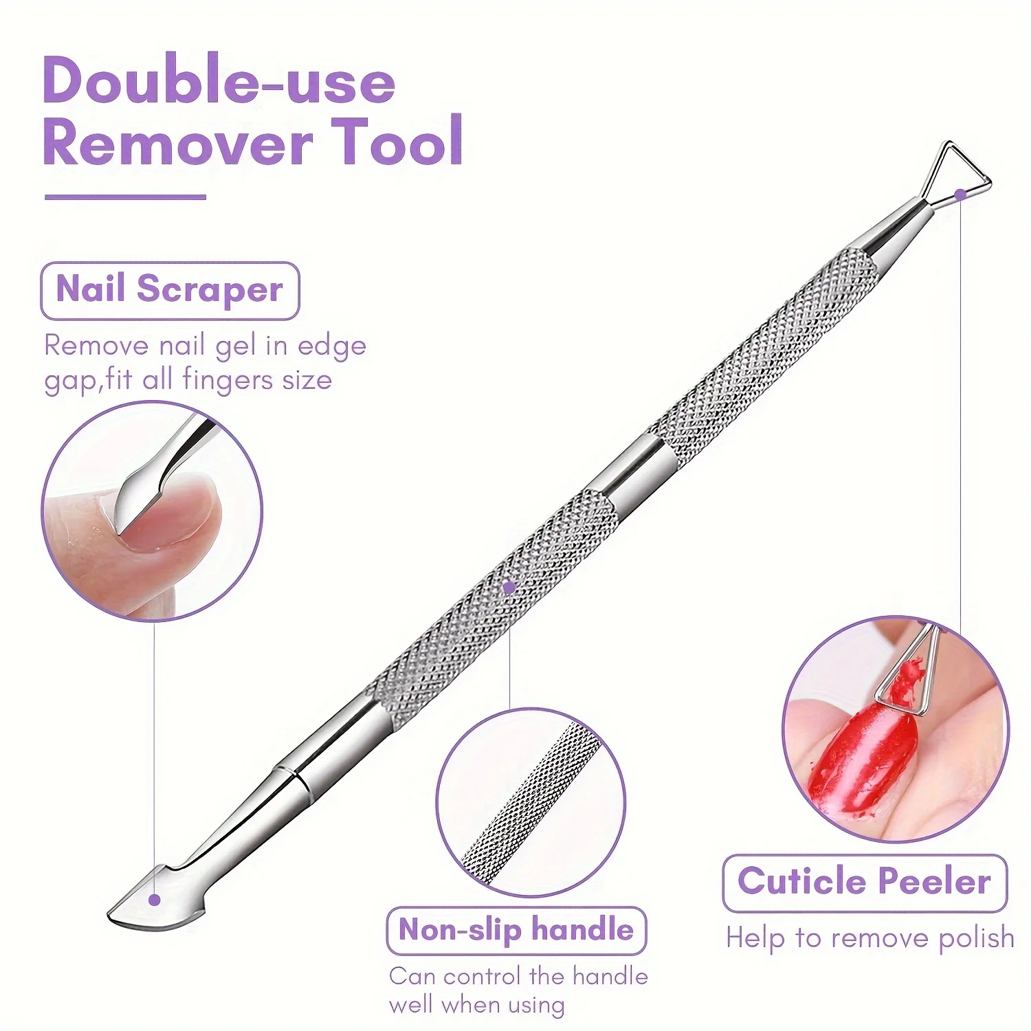 Gel Nail Polish Remover Clips Kit,With Double Ended Metal Cuticle Pusher,20 pcs Plastic Resuable Finger and Toe nail clips