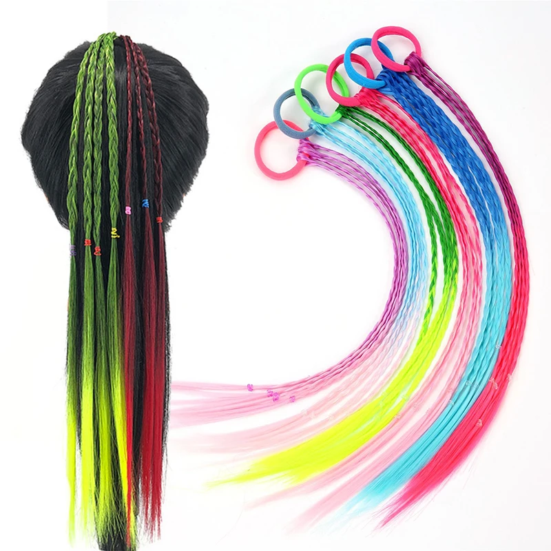 Colored Hair Extensions for Kids Braided Ponytail Extension Hair Accessories for Girls 5-10 pieces Crazy Hair Day Accessories