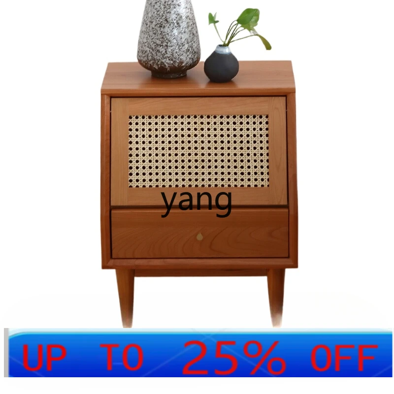 

LMM rattan bedside table cherry wood bedroom bedside table simple storage storage