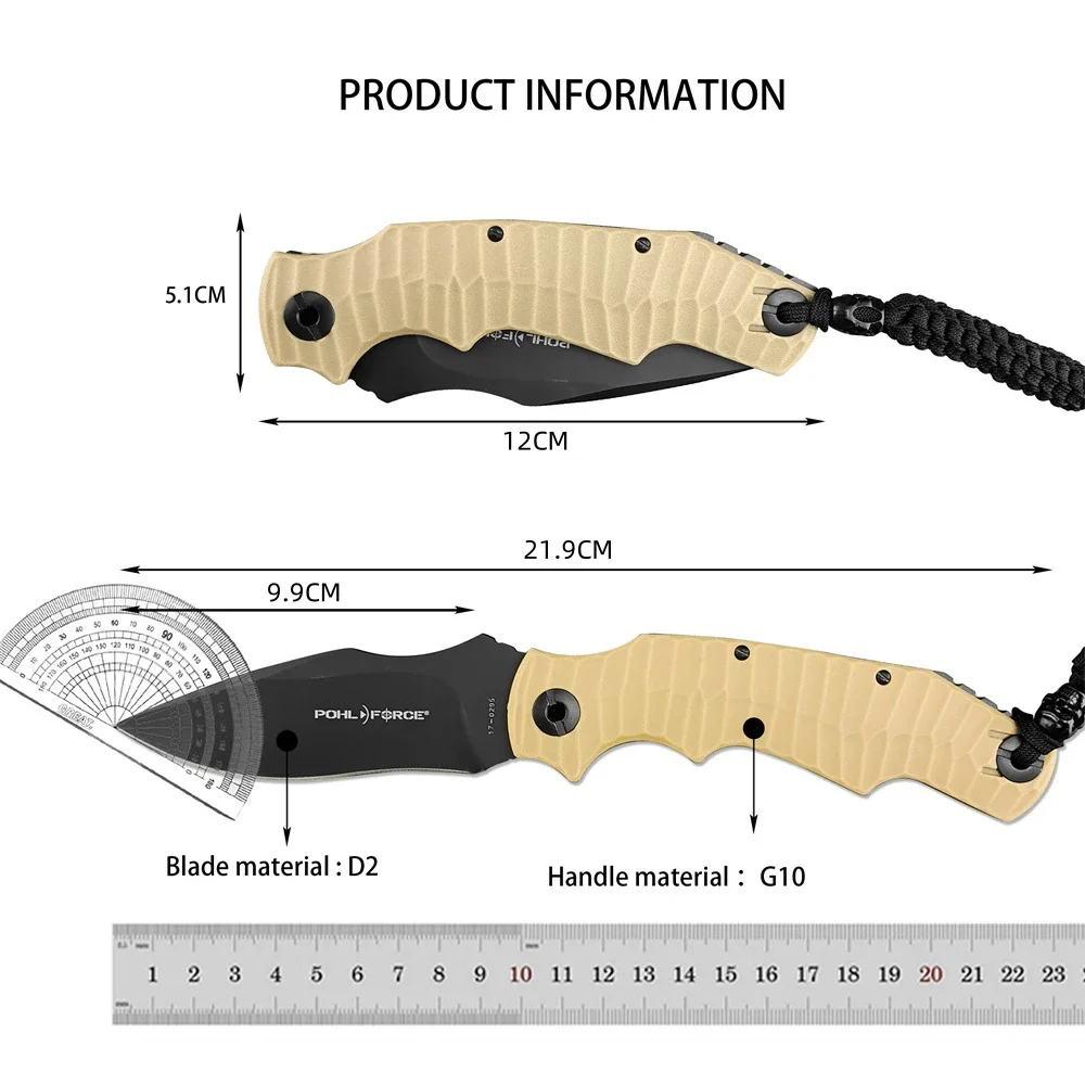 Pohl Force BD1 Utility Folding Knives D2 Blade G10 Handle Combat Tactical Knives Outdoor Survival Pocket Knife EDC Multitool