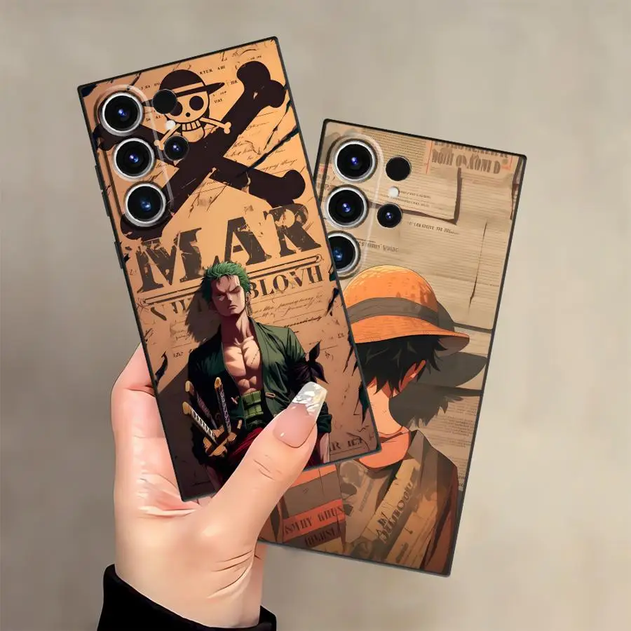 Case for Samsung Galaxy S23 Ultra S20 S25 Edge S24 Plus S21 FE Black Soft Phone Cover One Piece Luffy Roroonoa Zoro