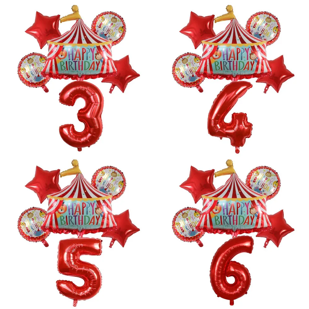 1 Set Zirkus-Geburtstagszelt-Partyballons mit 32-Zoll-Rotfolienballons mit den Zahlen 1-9, Tierthema-Party-Geburtstagsdekorationen